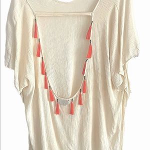 David and Young OS Ivory Open Back Tassel Tunic